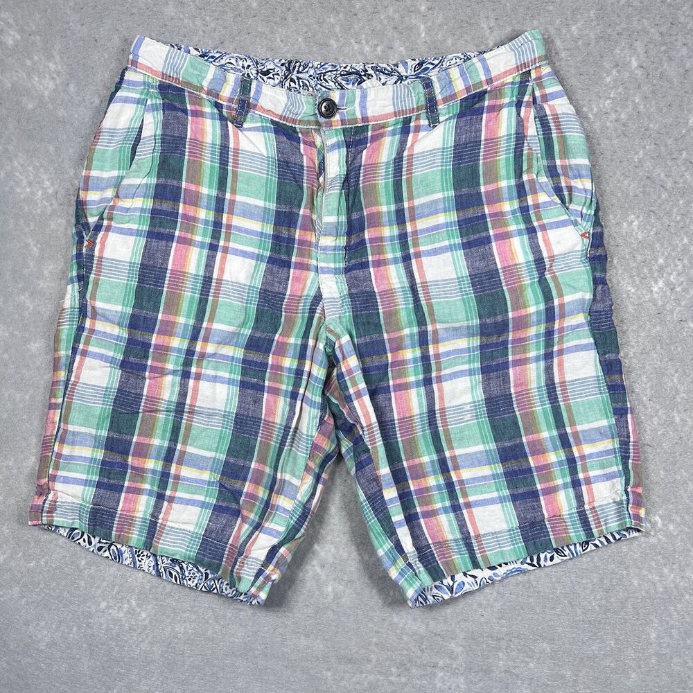 Tommy Bahama Shorts Mens 30 Multi Plaid Linen Blended Reversible Floral Madras